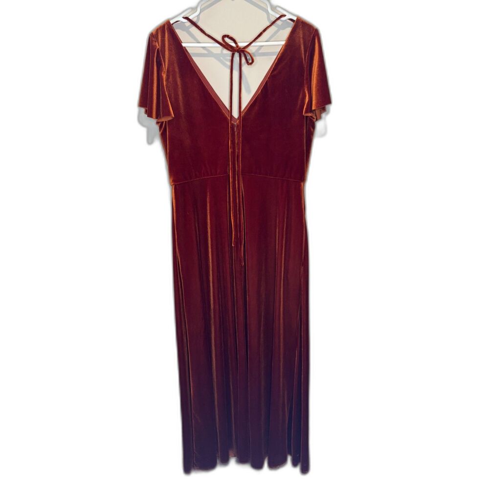 After Six Velvet Evening Gown Flutter Sleeves Auburn Maxi Dress Size 18 Formal